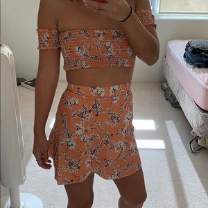 Orange floral skirt and crop top set